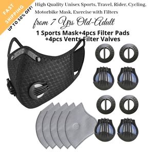 Unisex Black Face mask 4-5 Layers PM2.5 Filters